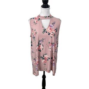 One Step Up Knit Blouse Size L Pink Cottagecore Floral V Neck Sleeveless Tunic